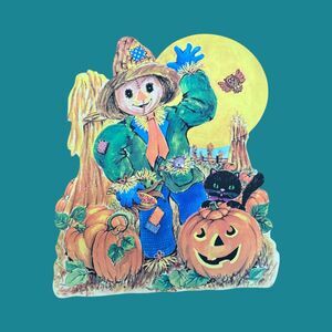 Vintage Halloween Die-Cut Scarecrow Black Cat Pumpkin Decoration 1993